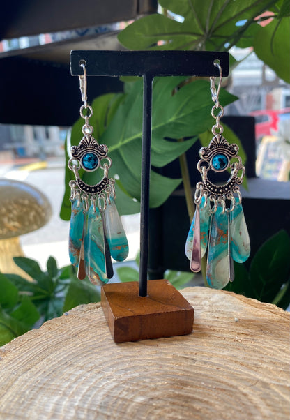 Teal Geode Flowing Dangles *E24