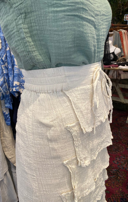 Full Length Layered Ruffle Skirt - Cream