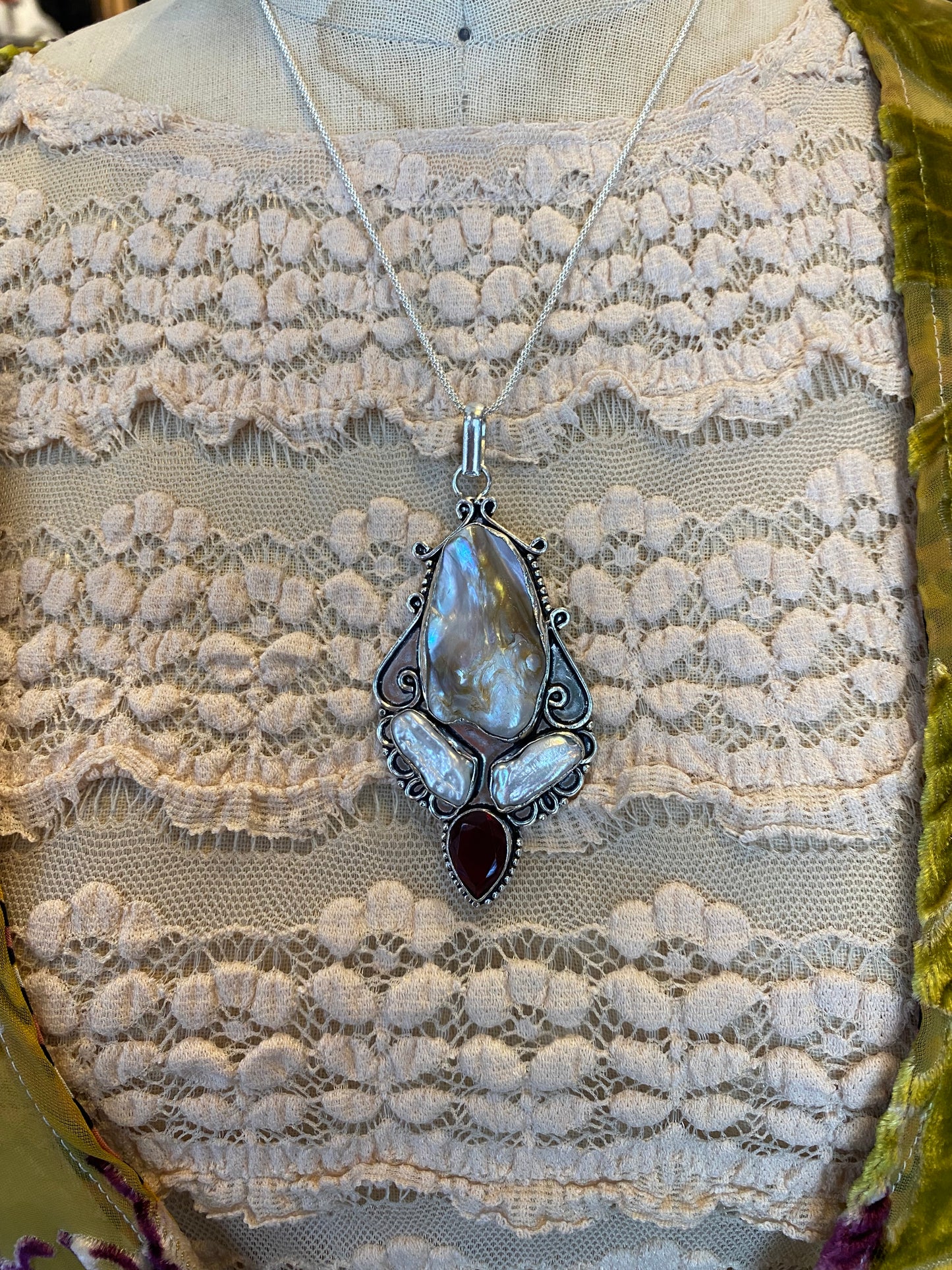 Triple Pearl Ruby Pendant