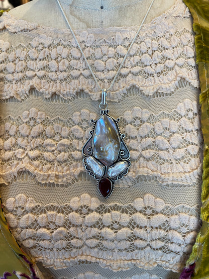 Triple Pearl Ruby Pendant