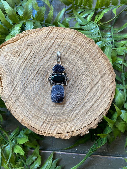 Dyed Black Druzy Onyx Pendant