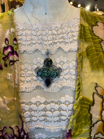 Green Jasper Smokey Quartz Amethyst Pendant