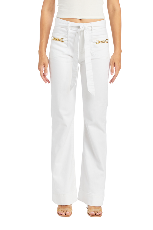 Metal Gold Clasp Pocket Flare Pant