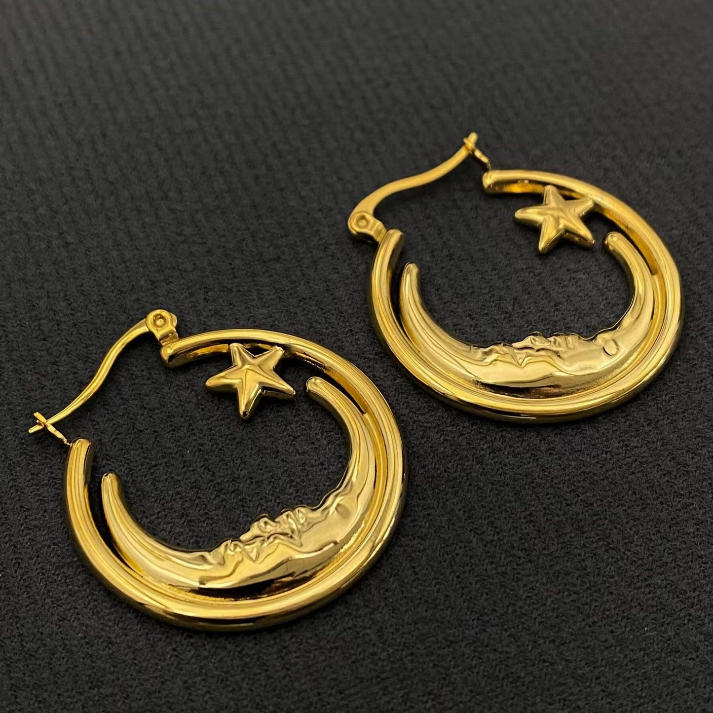 Moon Star 18K Gold Plated S.Steel Hoop Earrings - FGS/MS