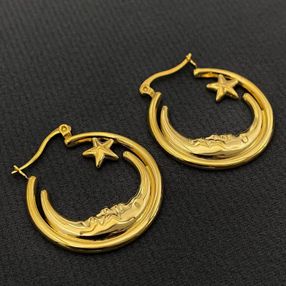 Moon Star 18K Gold Plated S.Steel Hoop Earrings - FGS/MS