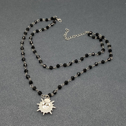 Gothic Black Heart Double Layered Crystal Beaded Necklace