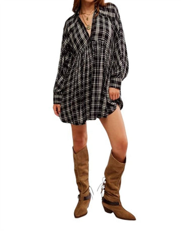 Hoffman Plaid Long Sleeve Mini Dress - Black Combo