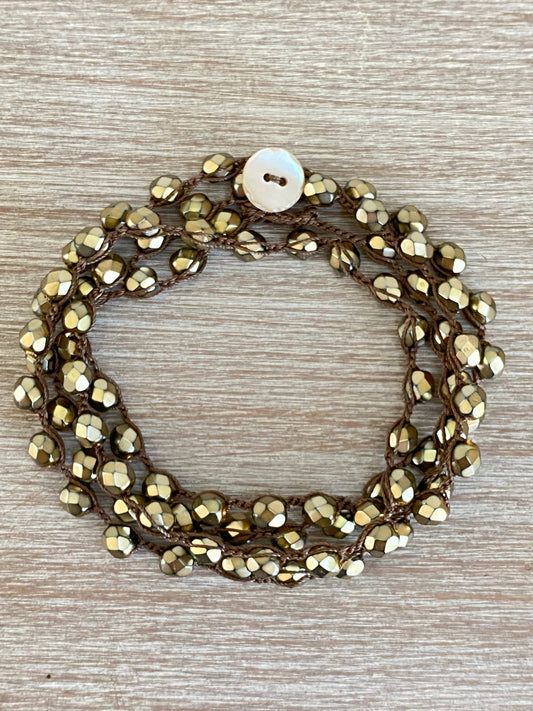 Warm Beige Simple Strand Crocheted Necklace/Wrap Bracelet
