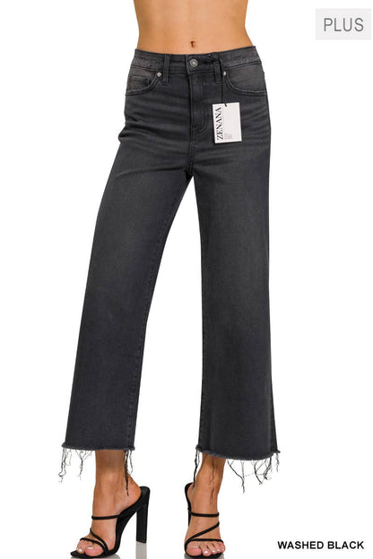 Plus High Rise Washed Black Cropped Jean Pants - WASHED BLACK