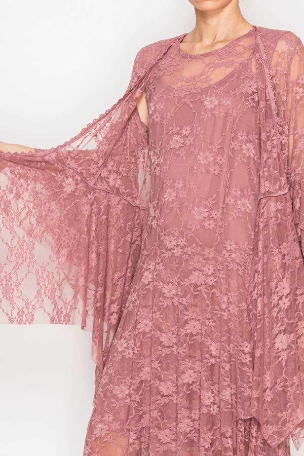 Classic All Lace Cardigan with Tiered Layers - DUSTY ROSE