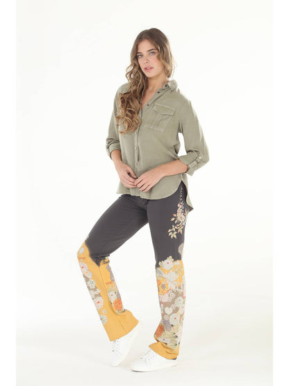 Chrysanthemum Print Pant - Charcoal