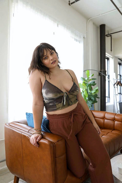 Curve Tie Dye Mesh Brami Top - Olive/Black