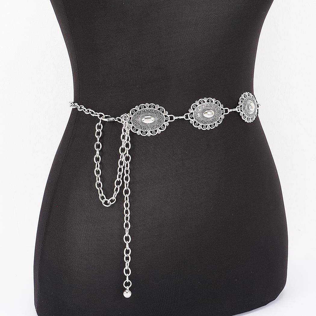 Lace Pattern Medallion Chain Belt - ATS