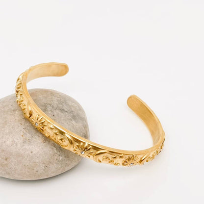 18K Gold Plated Stainless Steel Star Moon Sun Cuff - FGS/MS