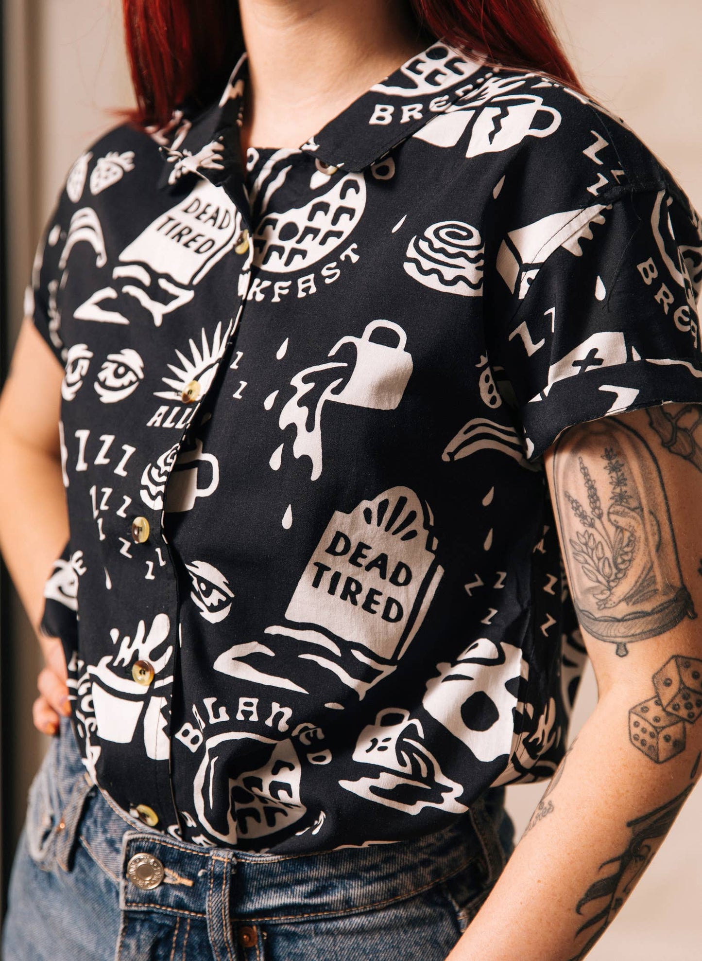 Dead Tired Coffee Casual Button Down Unisex