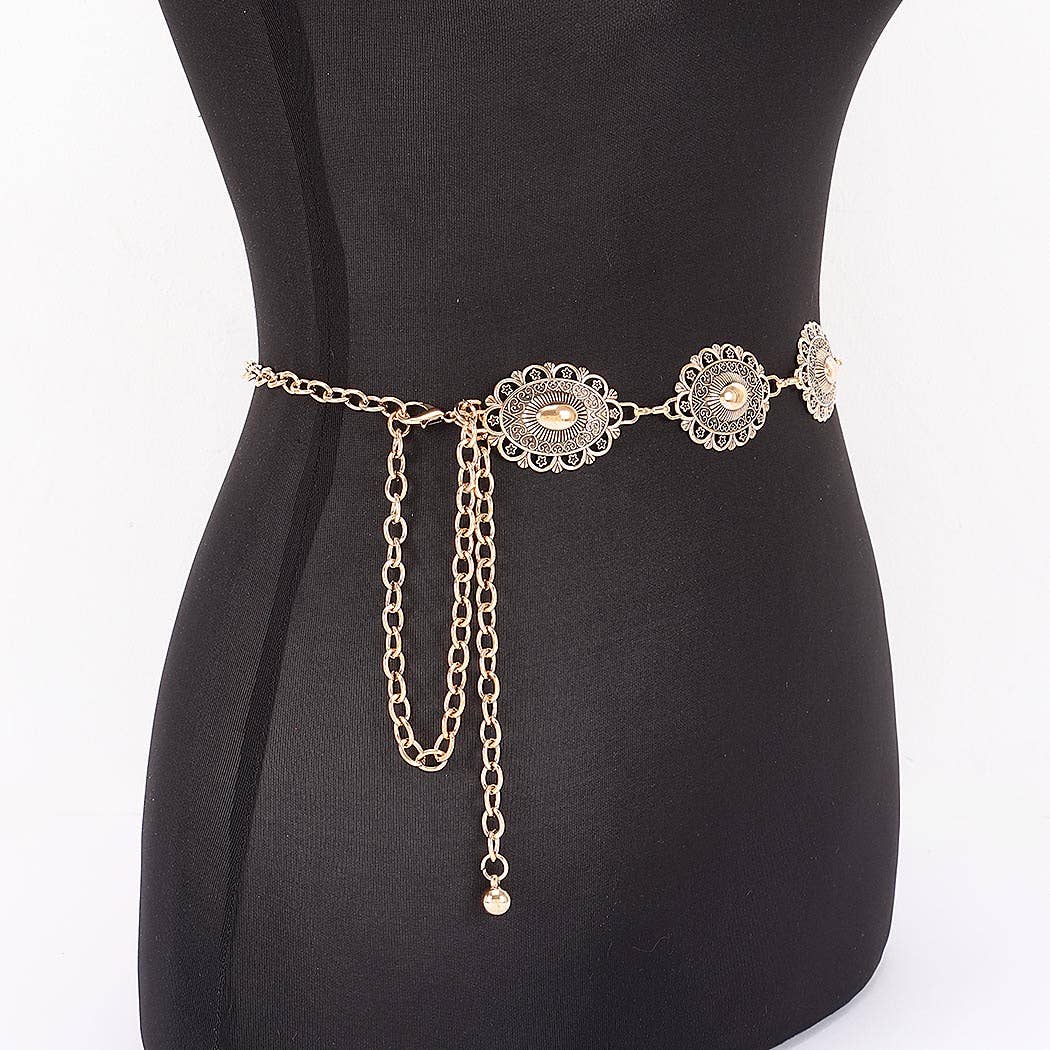 Lace Pattern Medallion Chain Belt - ATG