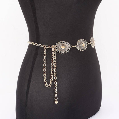 Lace Pattern Medallion Chain Belt - ATG