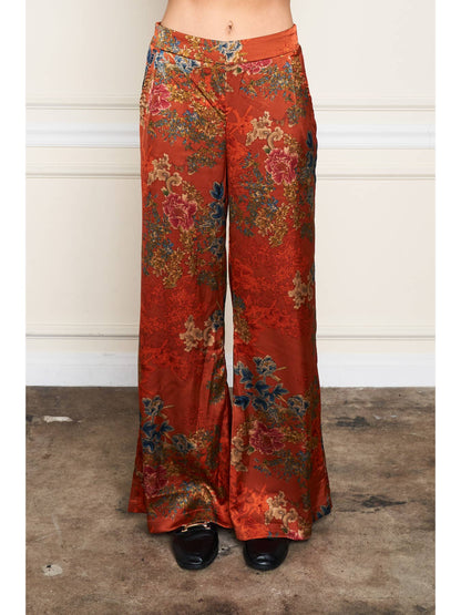 Satin Palazzo Pant - Rust Print