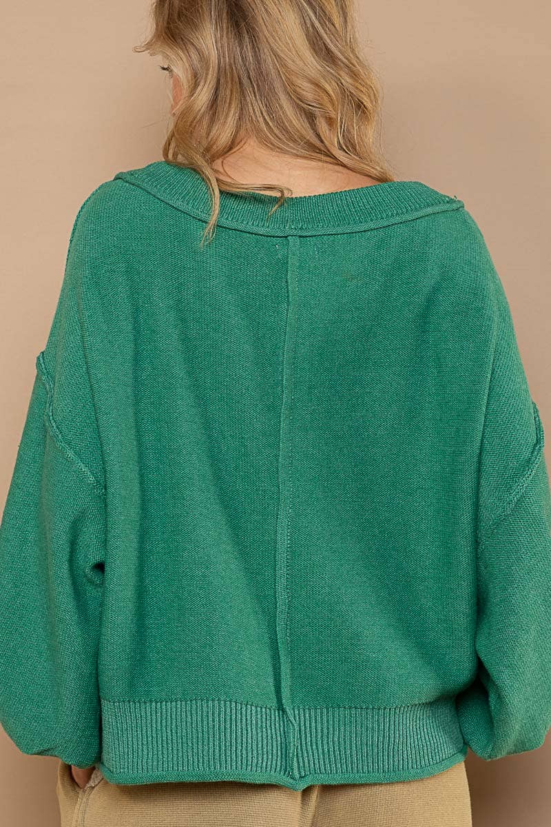 V-neck Dropped Shoulder Relaxed Fit Cardigan - Irish Green - La De Da