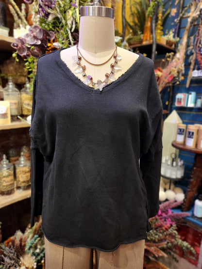 French Terry Raw V-Neck