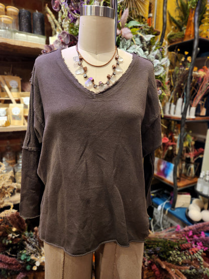 French Terry Raw V-Neck