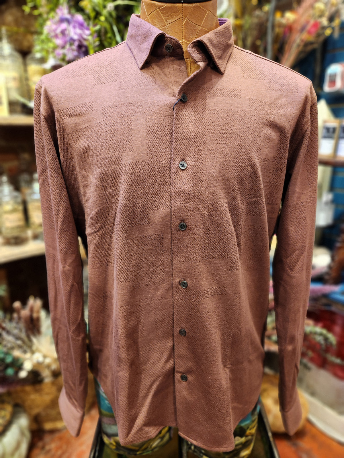 Men's Brown Cotton Blend Button up