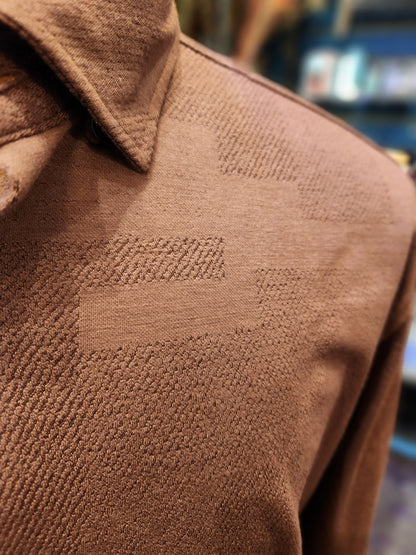 Men's Brown Cotton Blend Button up