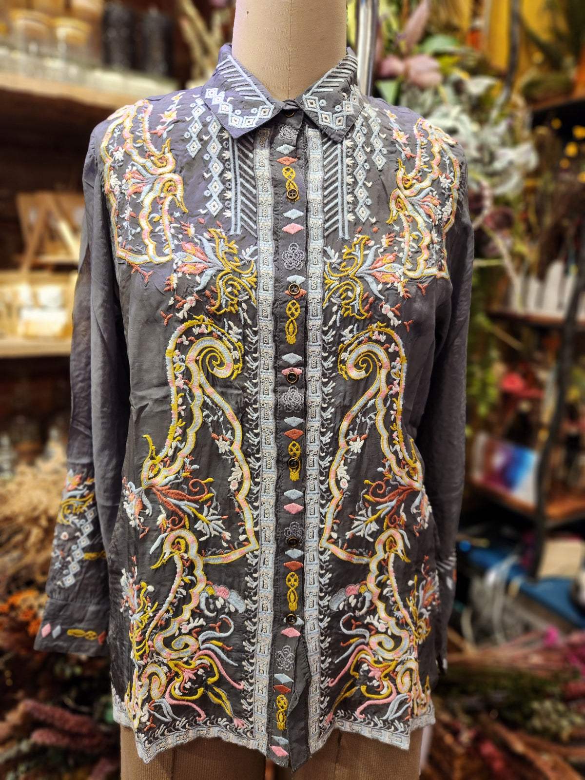 Button Up Embroidered Blouse
