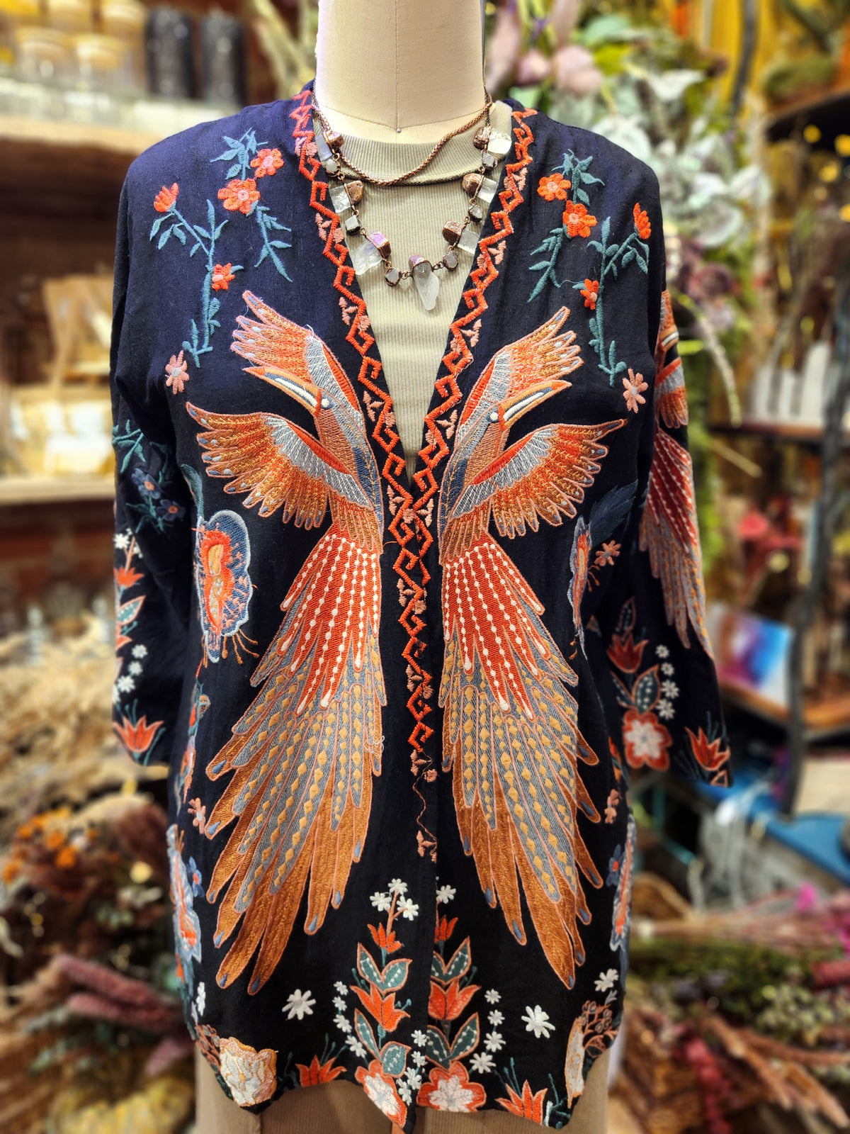 Embroidered Bird Duster