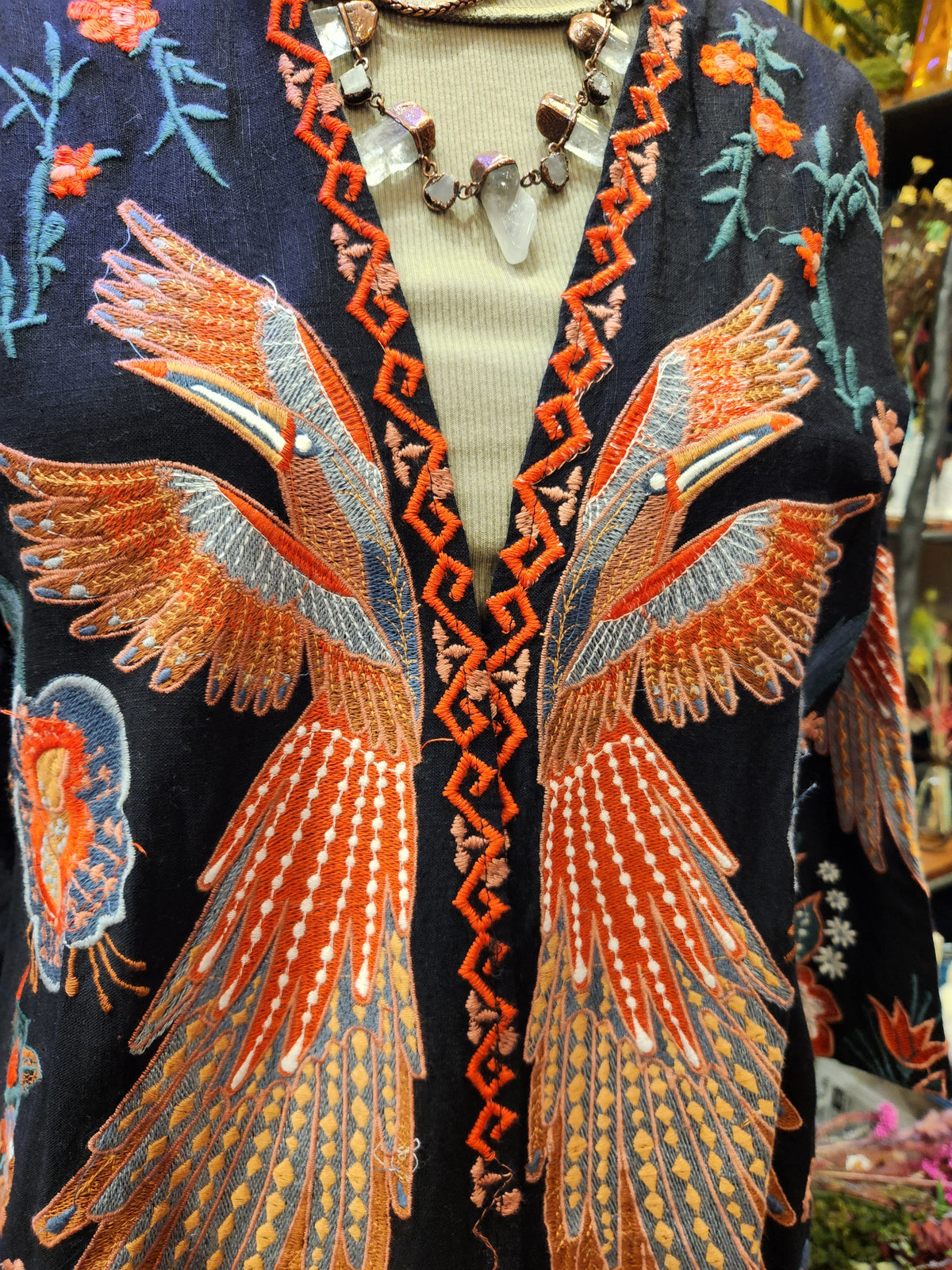 Embroidered Bird Duster