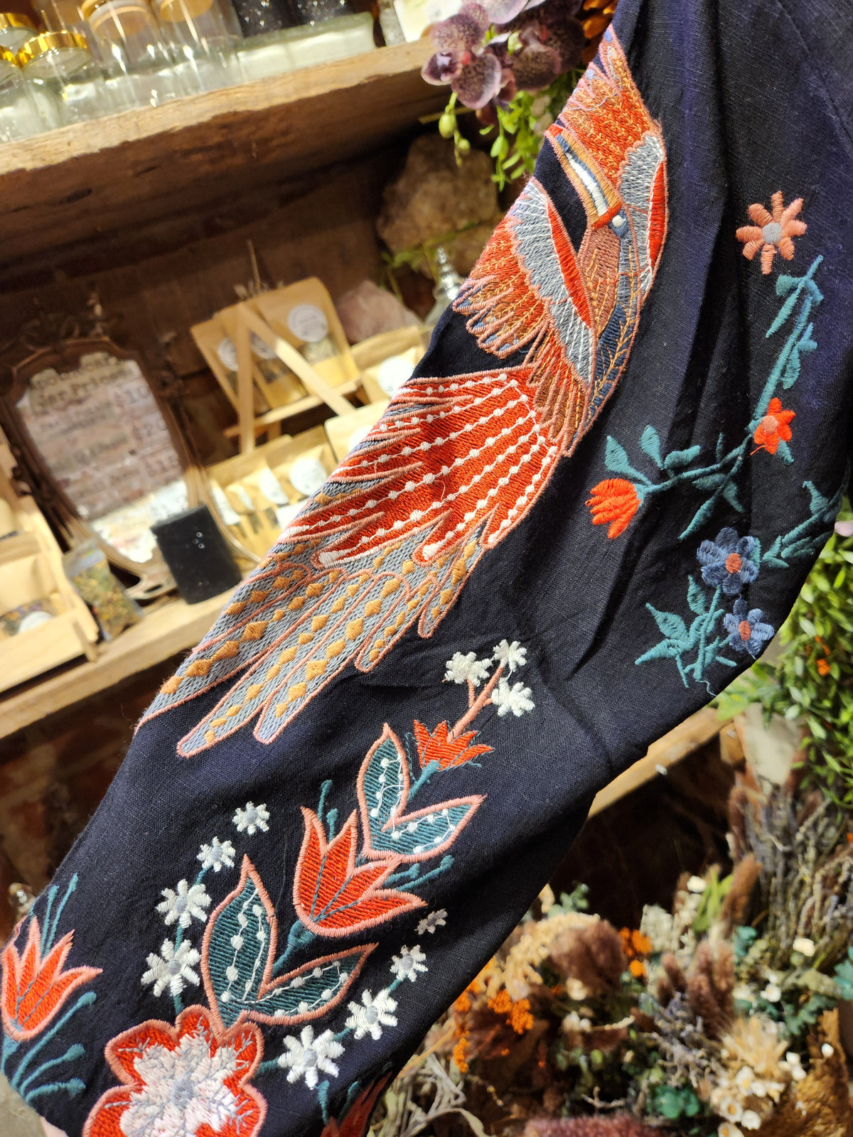 Embroidered Bird Duster