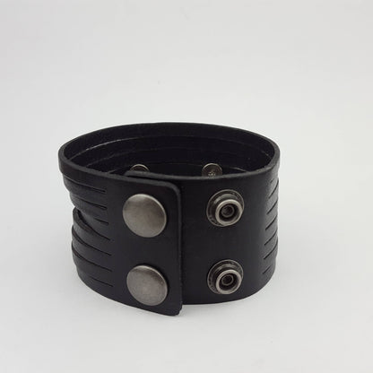 Genuine Leather Arm Cuff with Silver Concho - Black