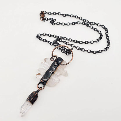 Hexagonal Irregular White Crystal Pendant Necklace - CS