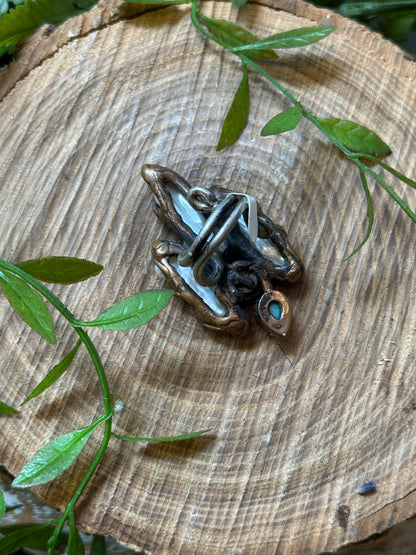3 Pearl with Turquoise & Ruby Ring