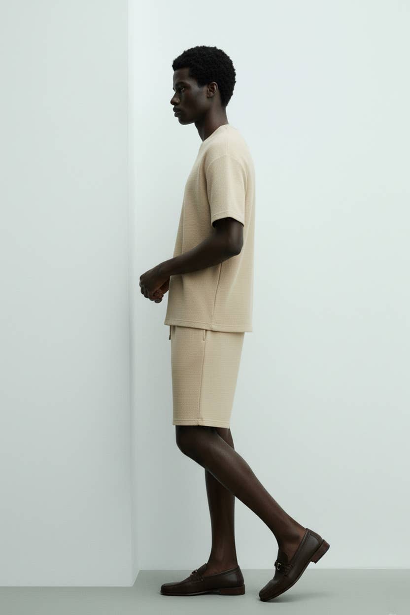 Men's Short Sleeve Textured Shorts - Khaki