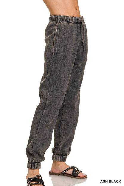 Acid Wash Fleece Sweatpants- ( Choose Color)