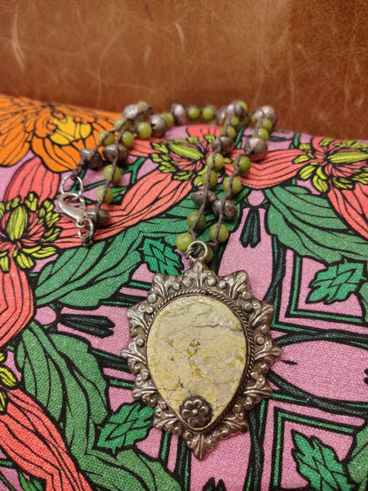 Green Jasper Pendant On Olive Jade Necklace