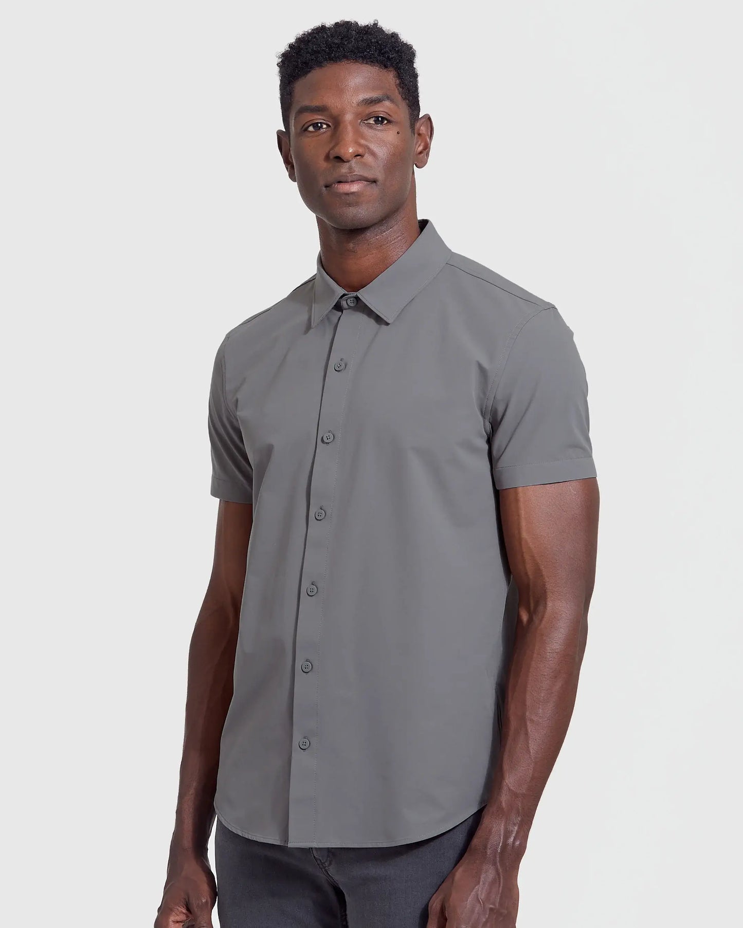 Mens Carbon Commuter Short Sleeve Button Up - Grey