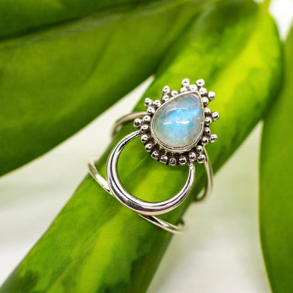 Sterling Silver Moonstone Aura Ring - Choose Size