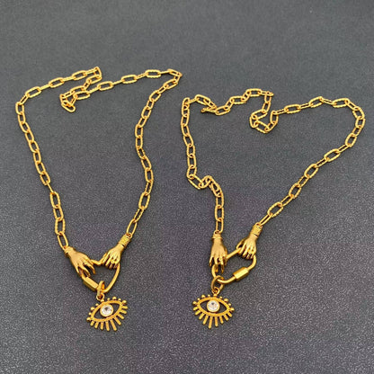 Holding the Evil Eye Heart Charm 18K Gold Plated Necklace