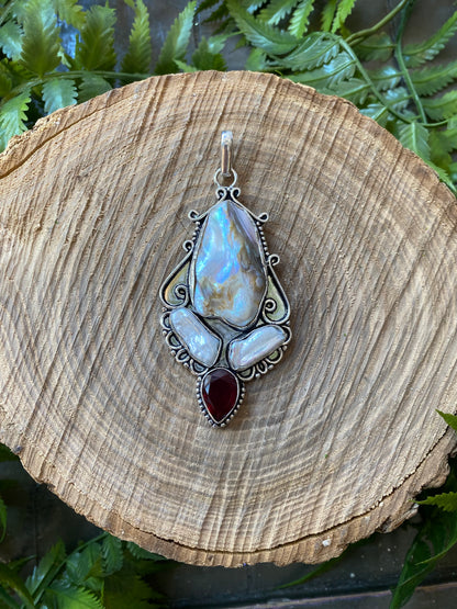 Triple Pearl Ruby Pendant
