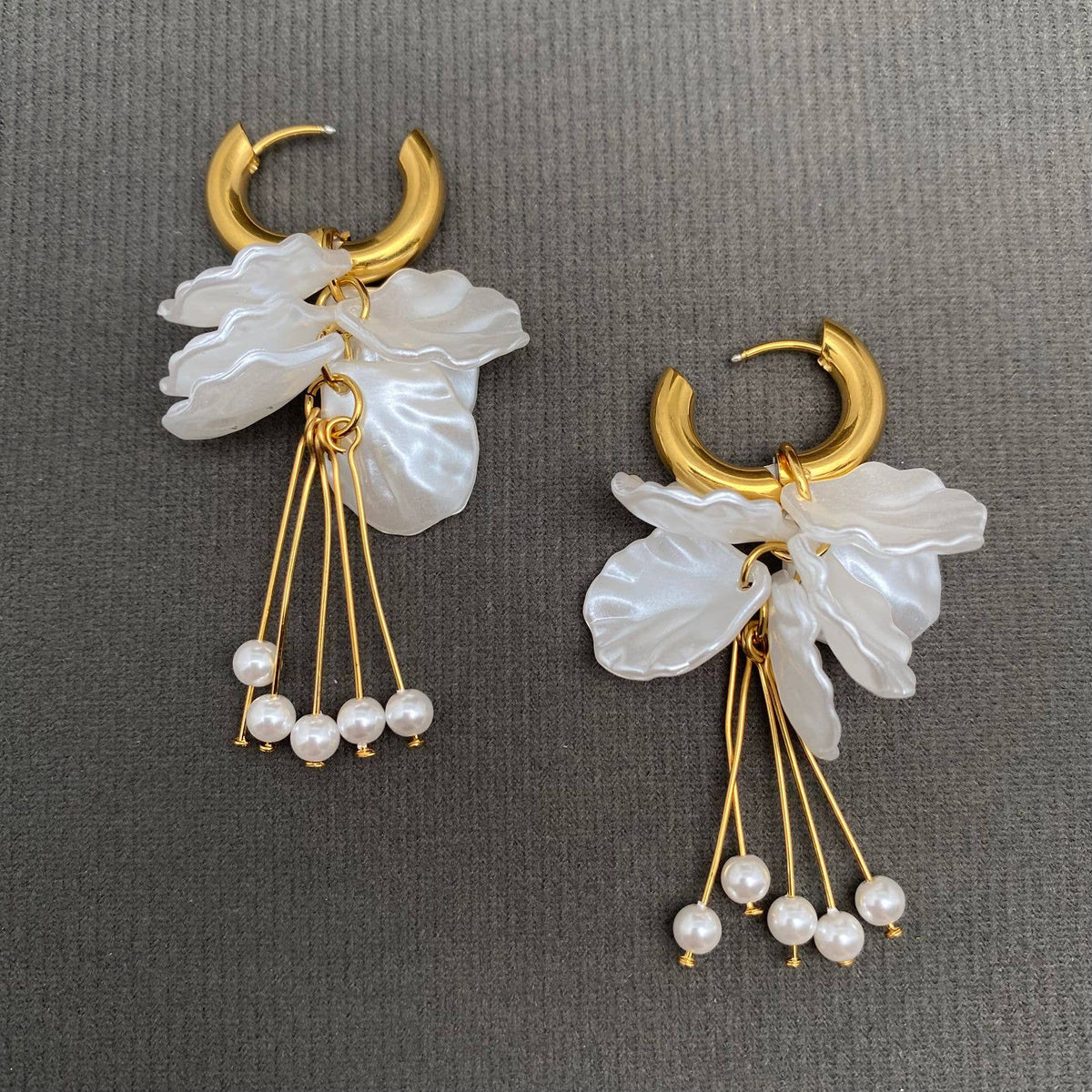 Resin Petal 18K Gold Plated S.Steel Huggie Earrings - FGS