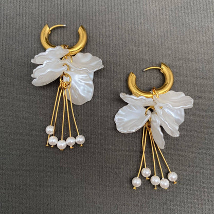 Resin Petal 18K Gold Plated S.Steel Huggie Earrings - FGS