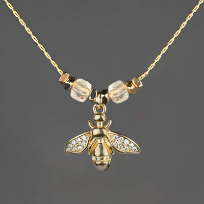 Vintage Pave Bee w/ Semi Precious Stones Necklace - Citrine