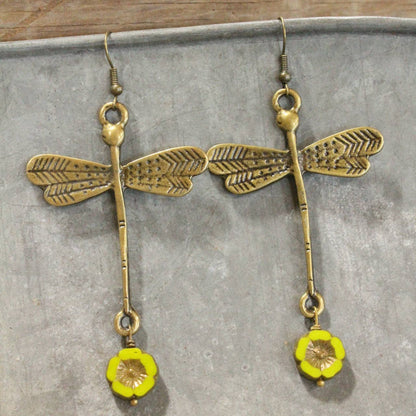 Sky Diving Dragonfly Dangle Drop Earrings