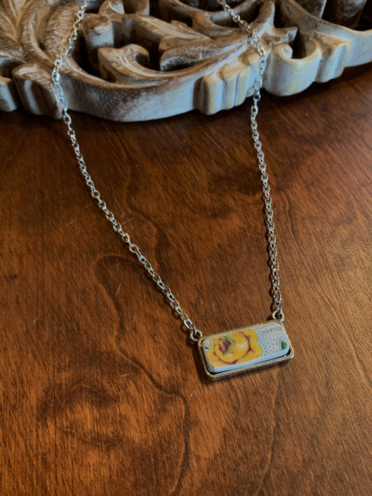 Yellow Rose Porcelain Bar Necklace - La De Da