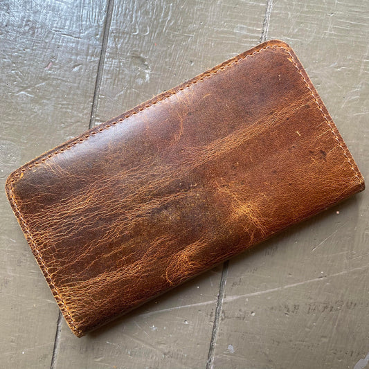 Antique Brown Leather Checkbook Wallet - La De Da