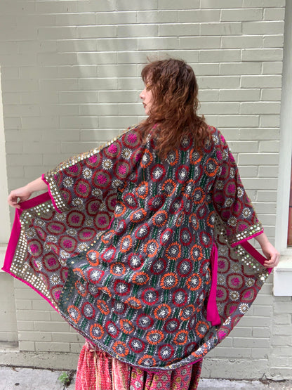Embellished Embroidered Kimono - Brown/Pink - La De Da