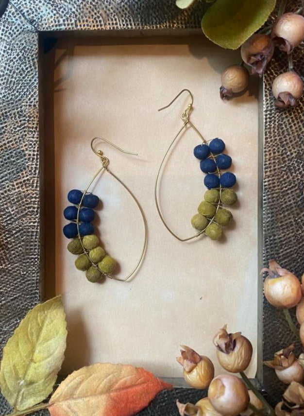 Olive & Blue Kantha Bead Earrings - La De Da