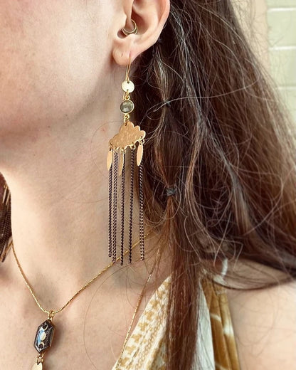 Dramatic Hammered Cloud Labradorite Earrings - La De Da